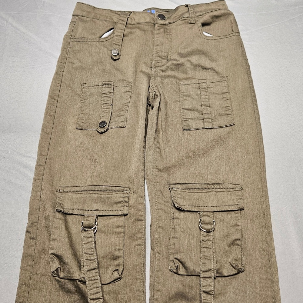 VIP Jeans Cargo Pants Womens 11/30 Olive Brown Utility Straps Y2K 1-44503LO-9S